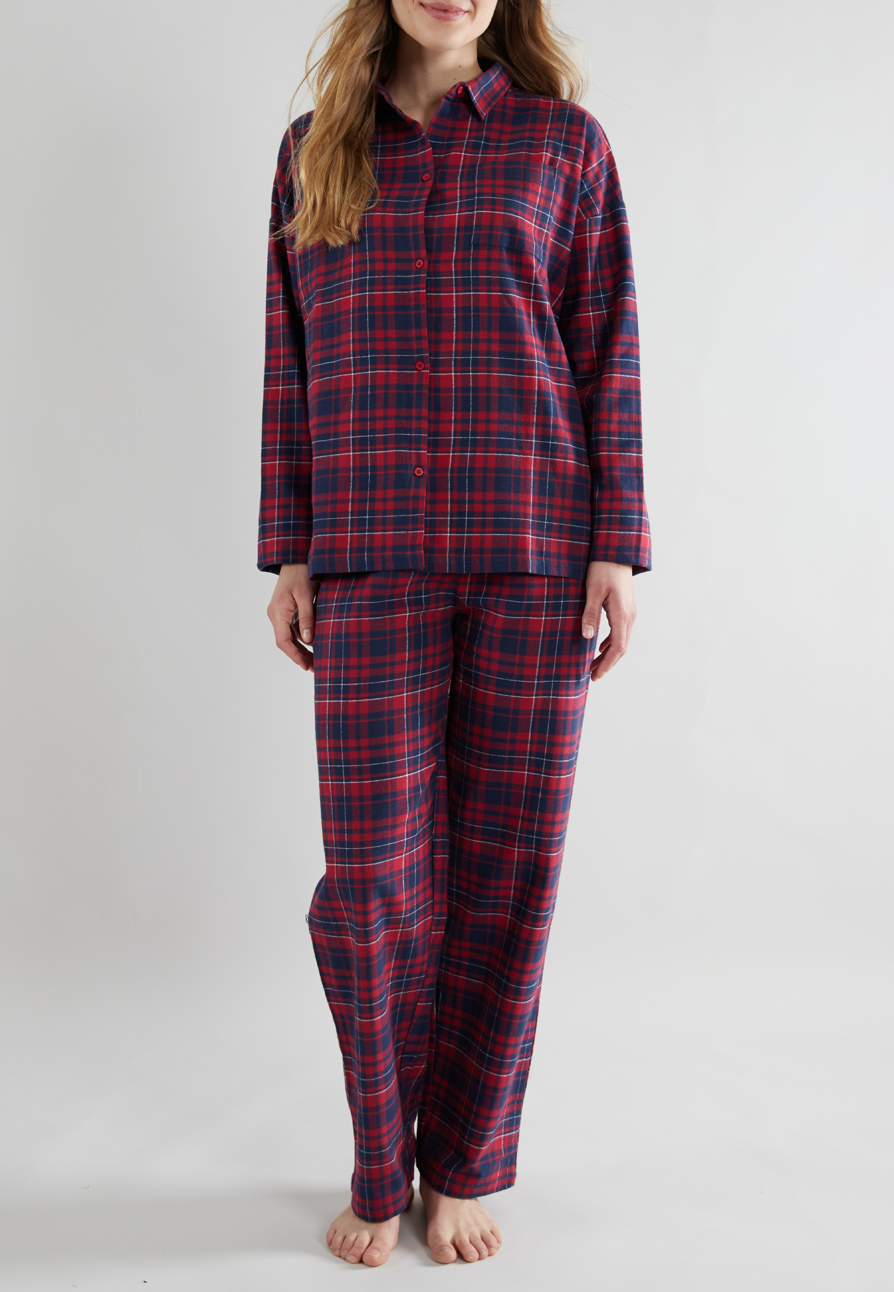 TOM TAILOR Damen Pyjama rot kariert