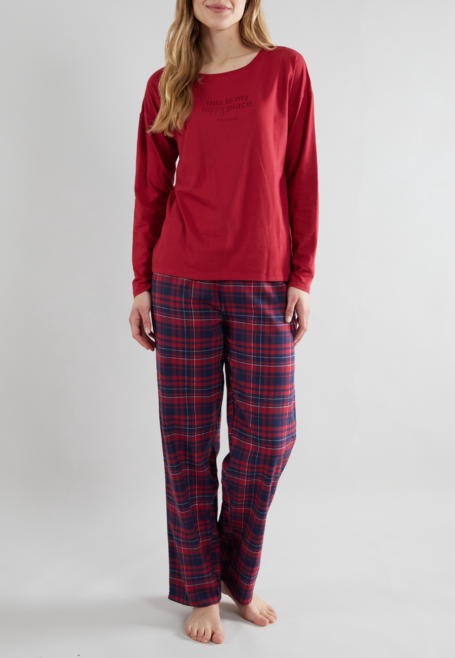 TOM TAILOR Damen Pyjama rot kariert