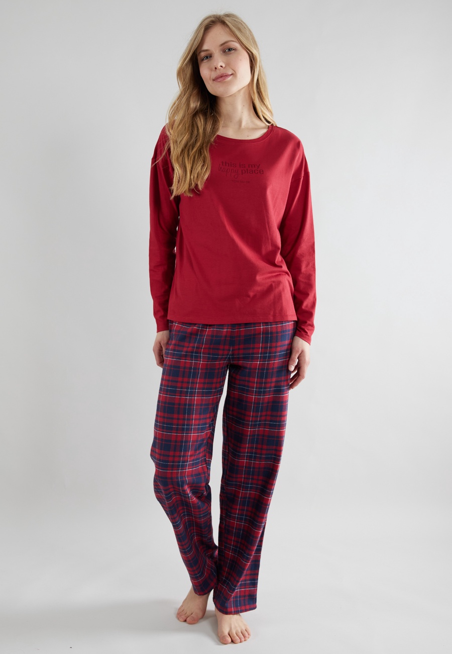 TOM TAILOR Damen Pyjama rot kariert