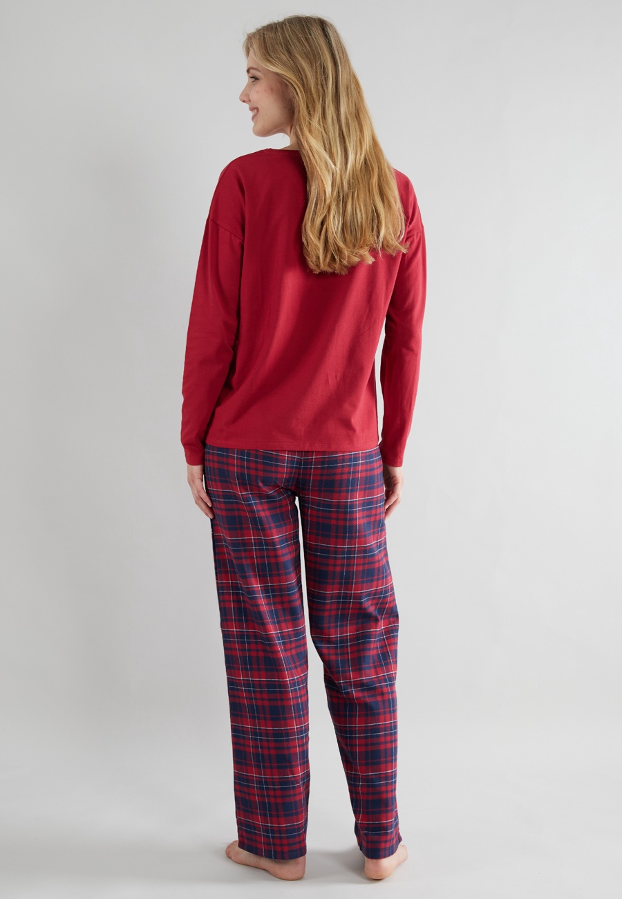 TOM TAILOR Damen Pyjama rot kariert