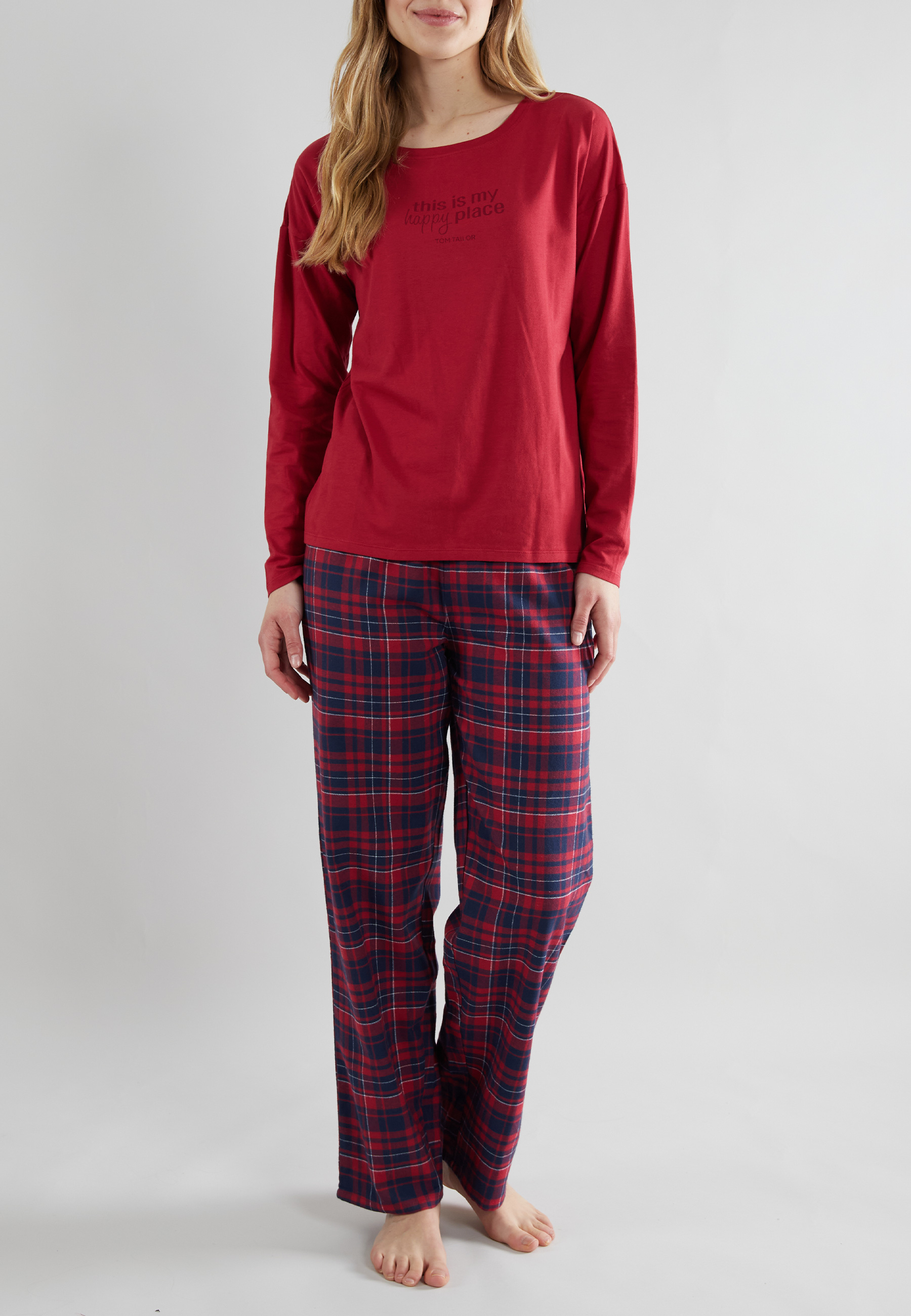 TOM TAILOR Damen Pyjama rot kariert
