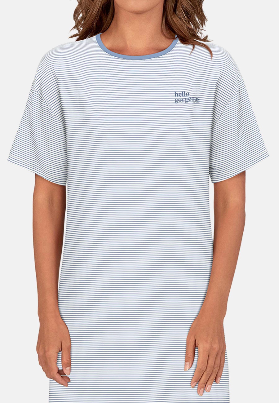 TOM TAILOR Damen Nachthemd blau quergestreift