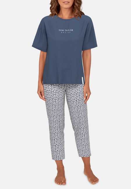 TOM TAILOR Damen Pyjama blau bedruckt