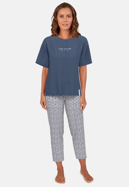 TOM TAILOR Damen Pyjama blau bedruckt