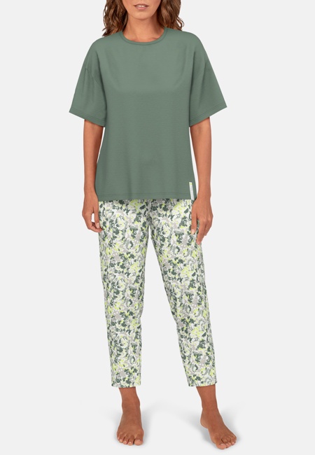 TOM TAILOR Damen Pyjama grün bedruckt