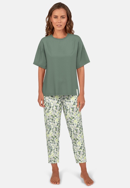 TOM TAILOR Damen Pyjama grün bedruckt