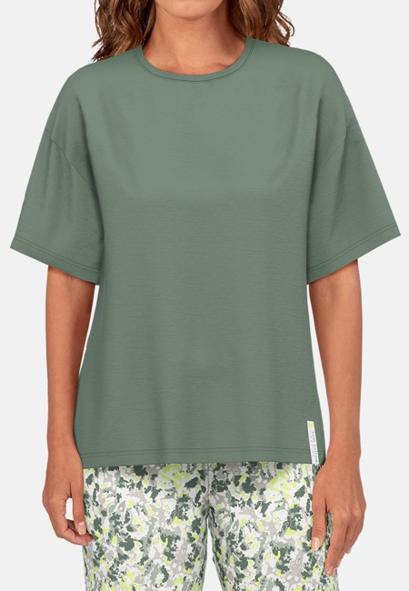 TOM TAILOR Damen Pyjama grün bedruckt