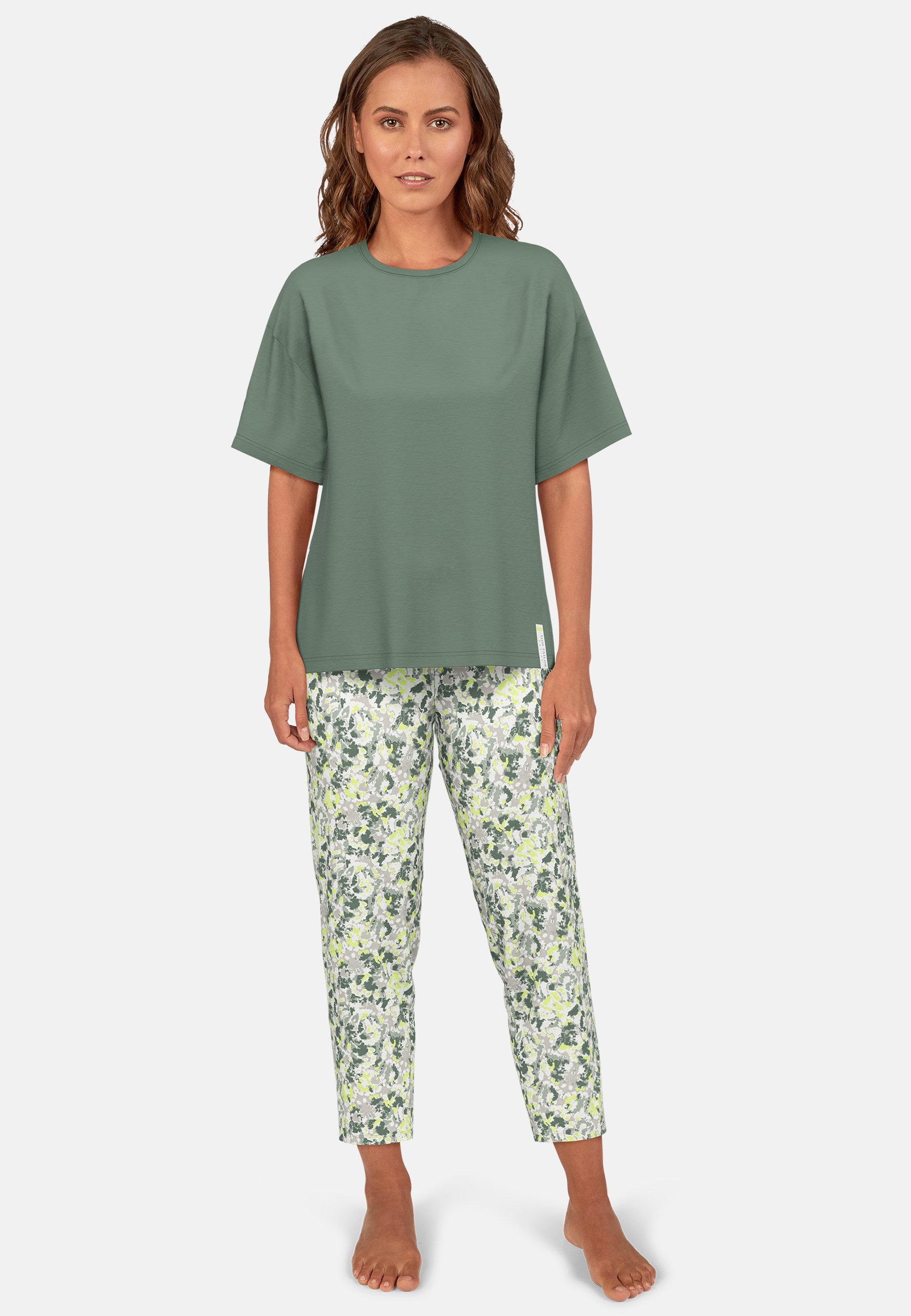 TOM TAILOR Damen Pyjama grün bedruckt