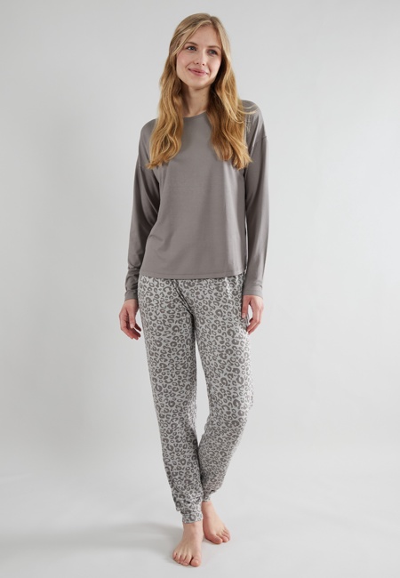 TOM TAILOR Damen Pyjama grau bedruckt