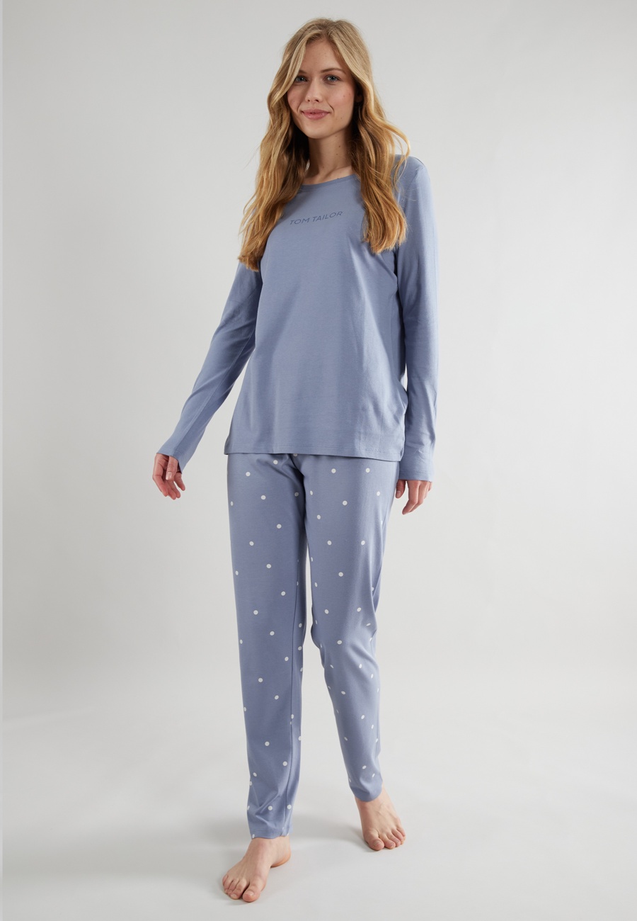 TOM TAILOR Damen Pyjama blau gepunktet