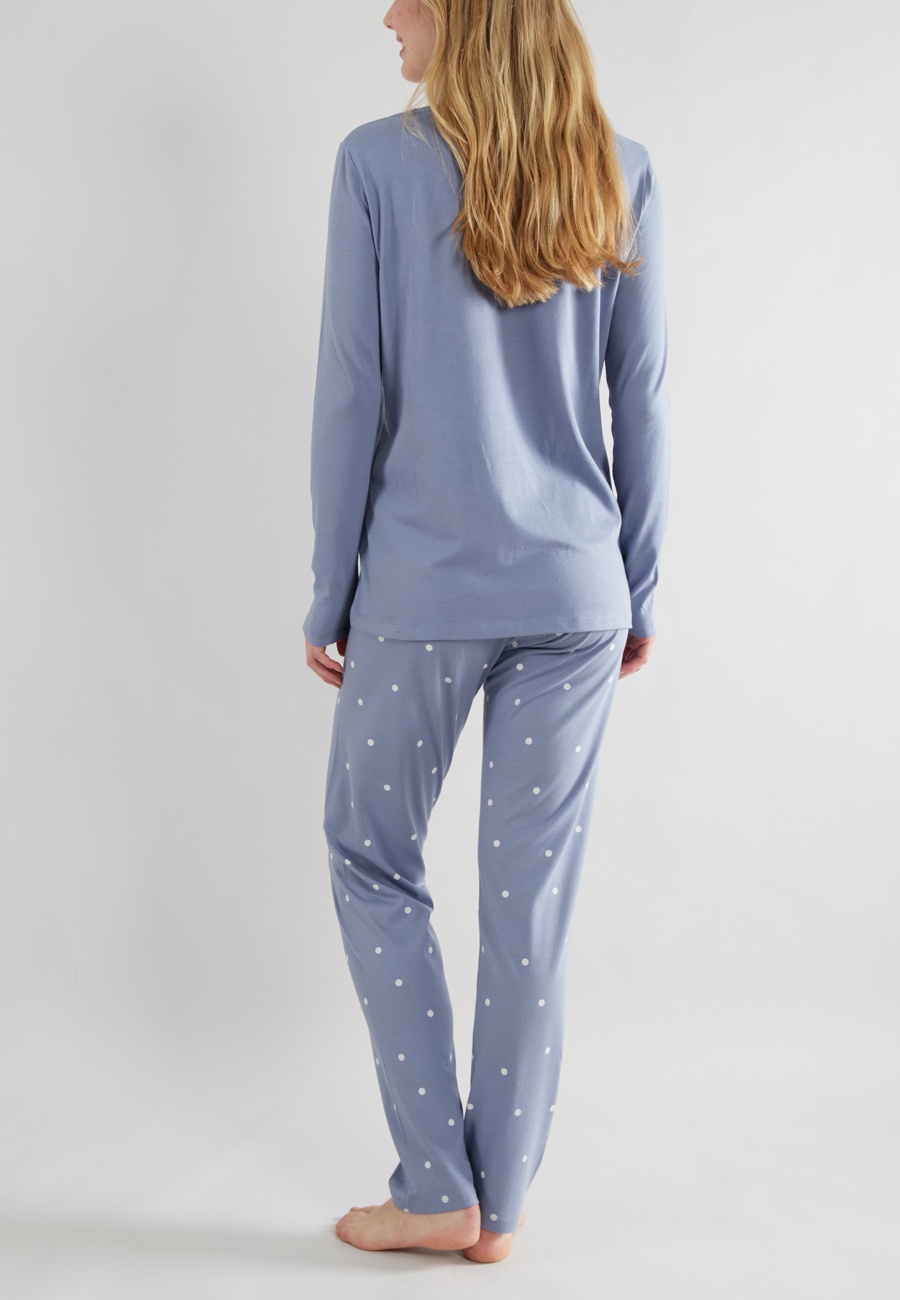 TOM TAILOR Damen Pyjama blau gepunktet
