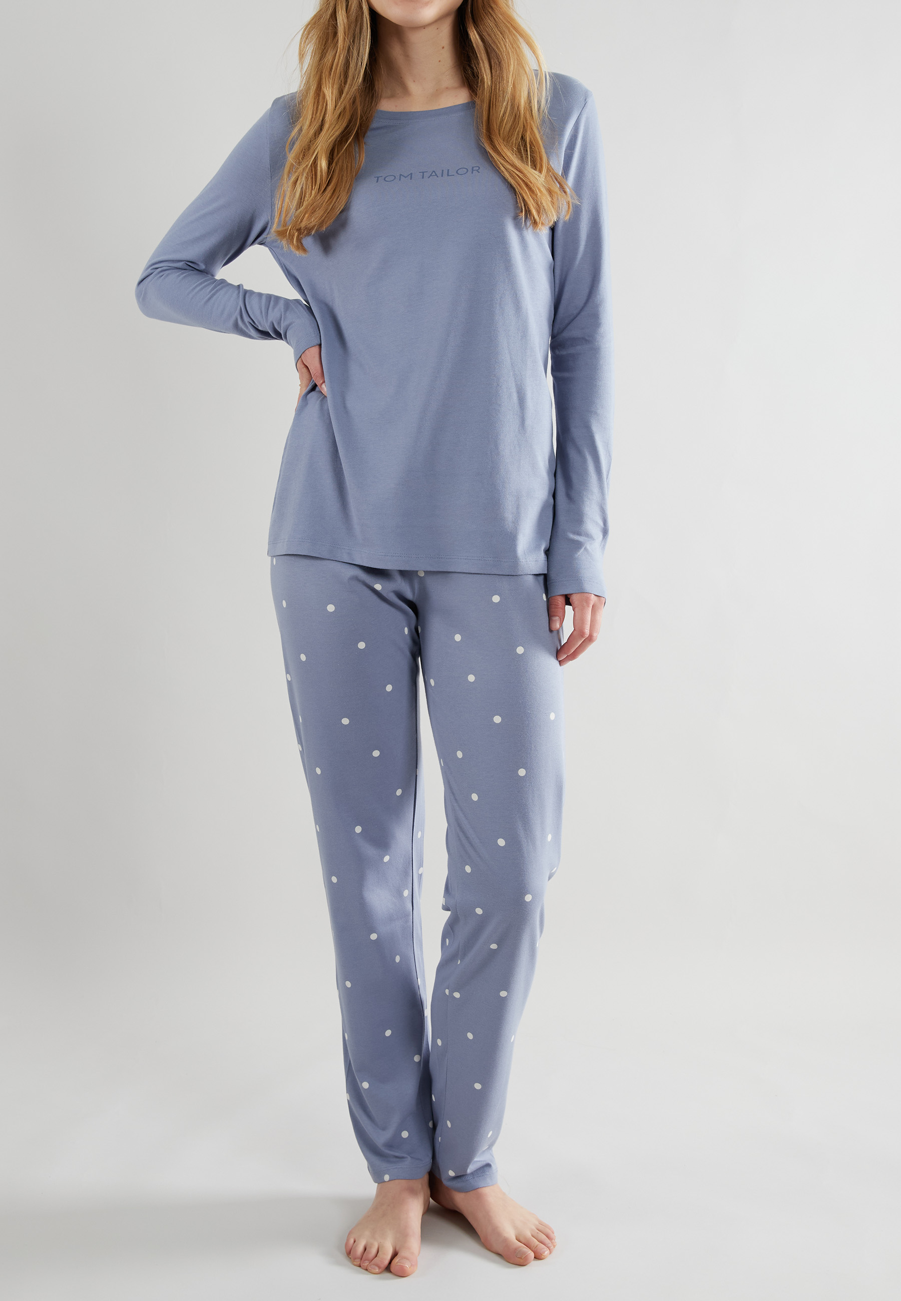 TOM TAILOR Damen Pyjama blau gepunktet