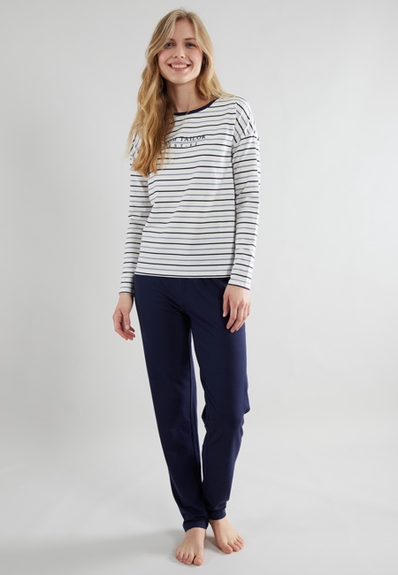 TOM TAILOR Damen Pyjama blau quergestreift