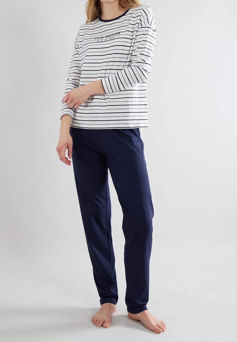 TOM TAILOR Damen Pyjama blau quergestreift