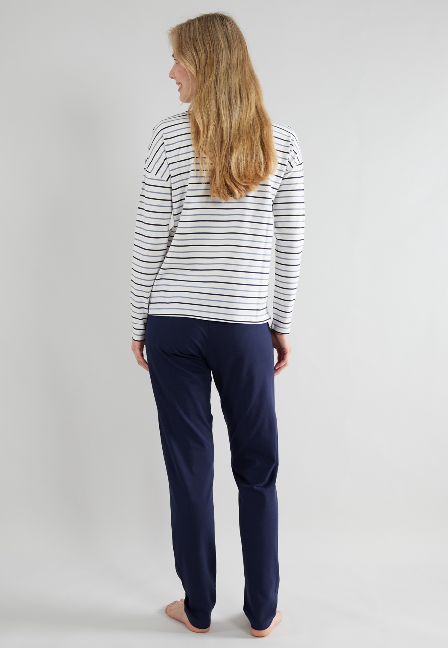 TOM TAILOR Damen Pyjama blau quergestreift