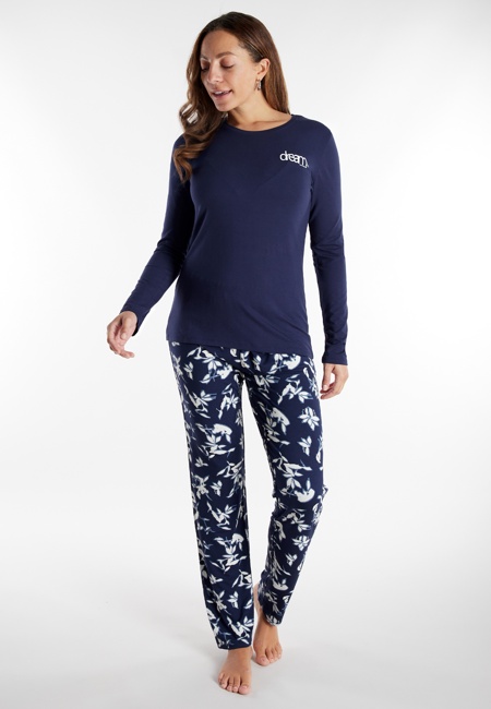 TOM TAILOR Damen Pyjama blau bedruckt