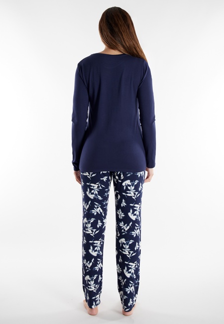 TOM TAILOR Damen Pyjama blau bedruckt