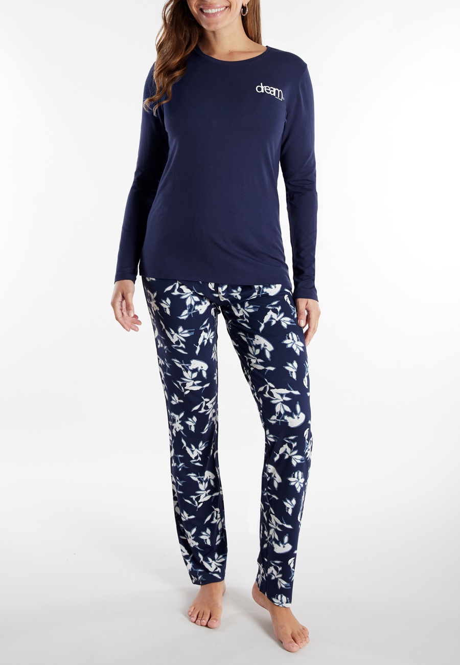 TOM TAILOR Damen Pyjama blau bedruckt