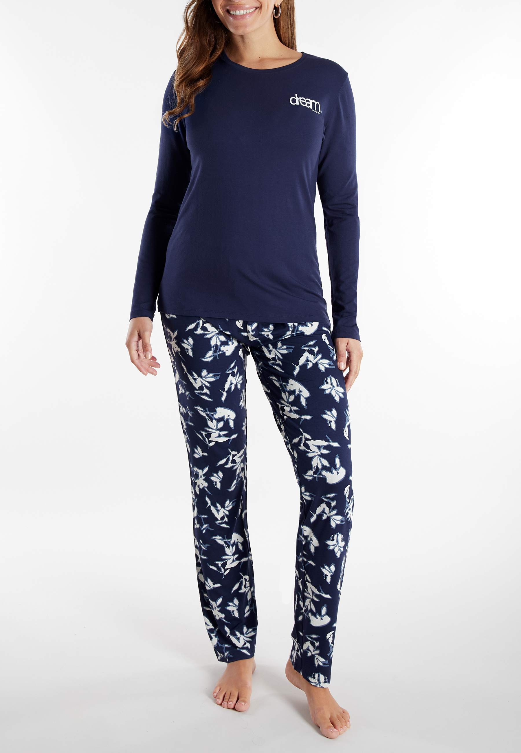 TOM TAILOR Damen Pyjama blau bedruckt