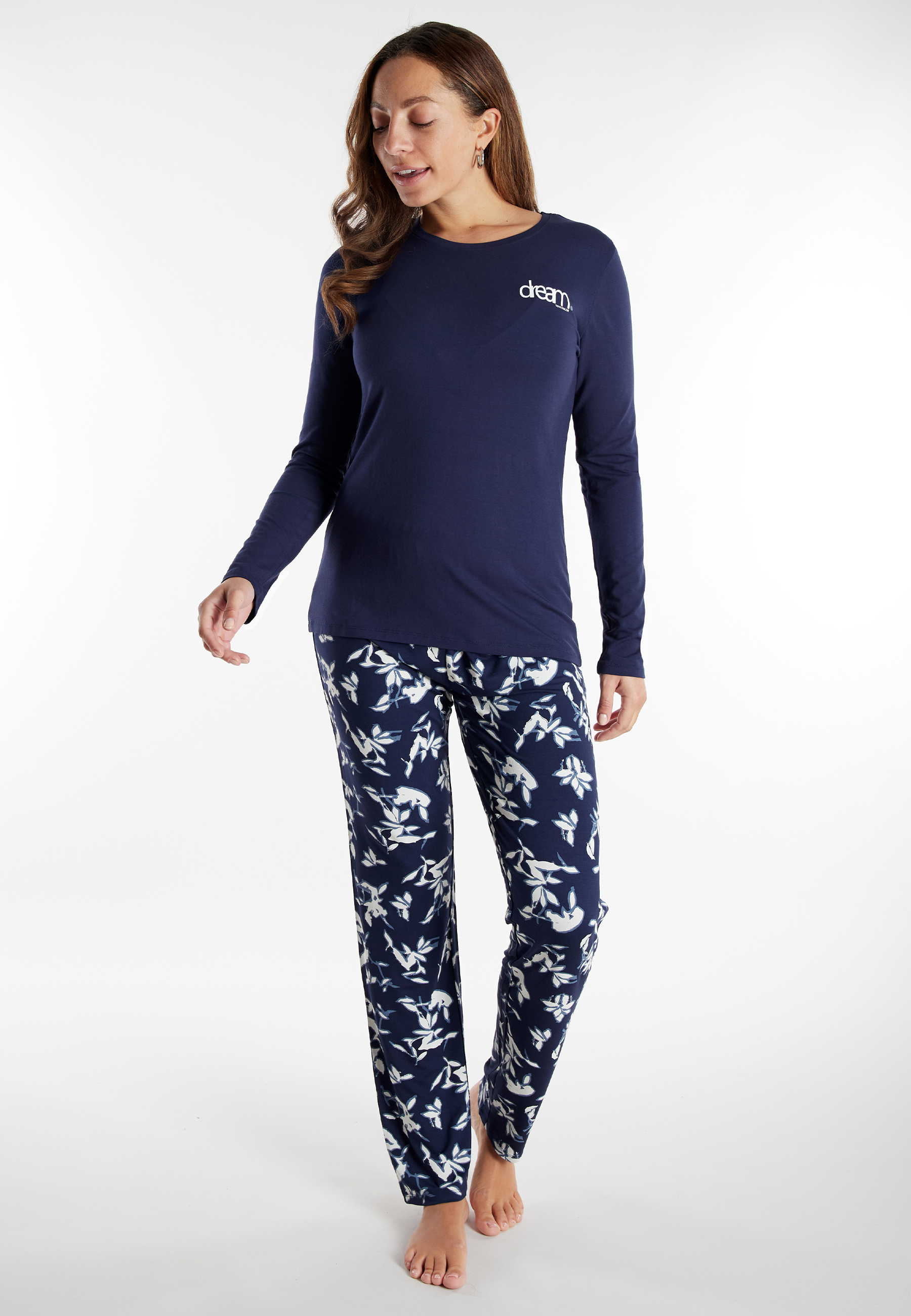 TOM TAILOR Damen Pyjama blau bedruckt