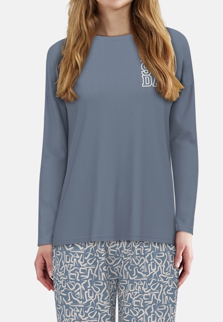 TOM TAILOR Damen Pyjama blau bedruckt
