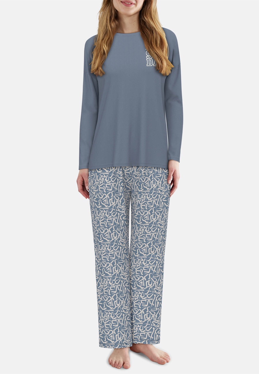 TOM TAILOR Damen Pyjama blau bedruckt