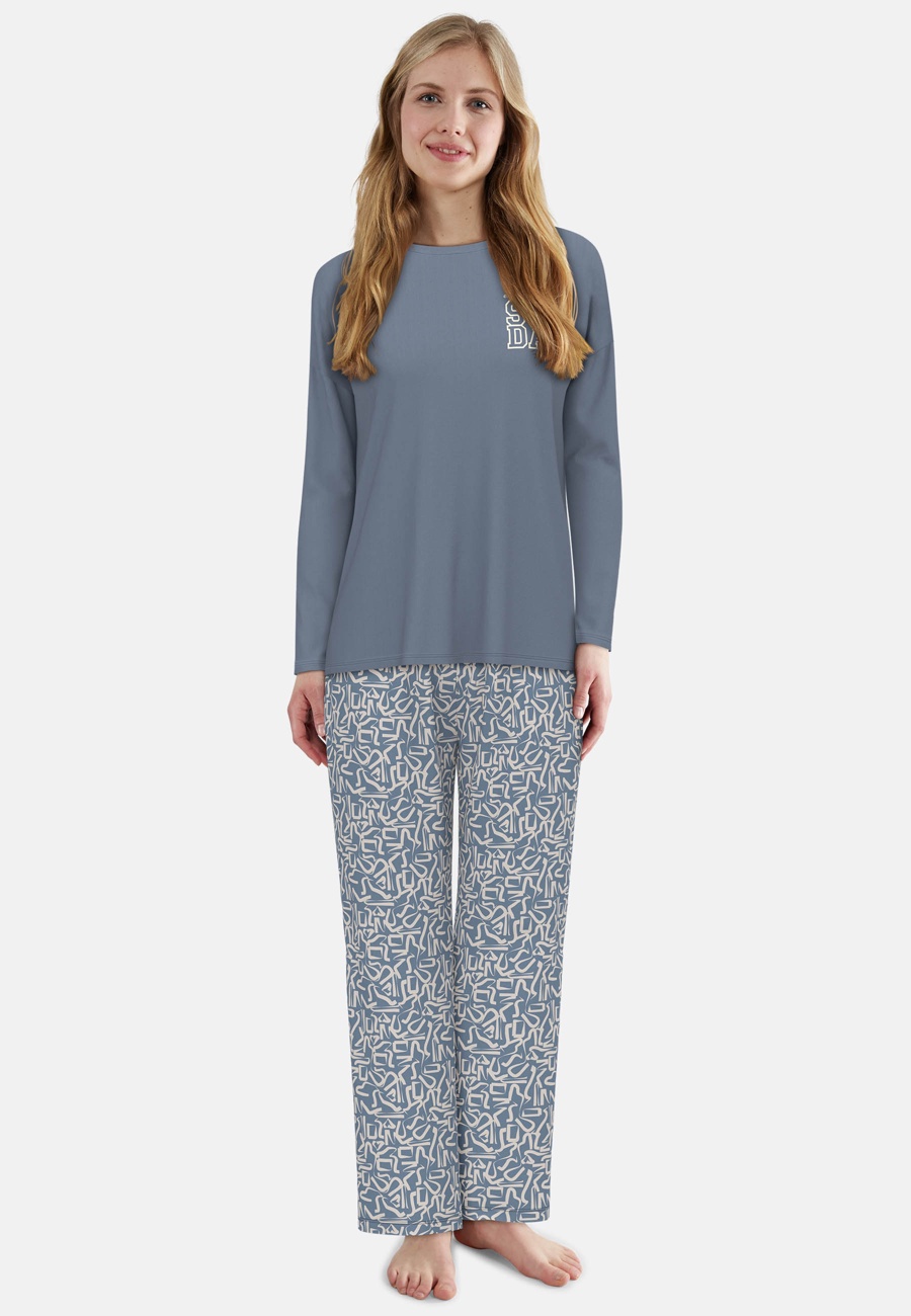 TOM TAILOR Damen Pyjama blau bedruckt