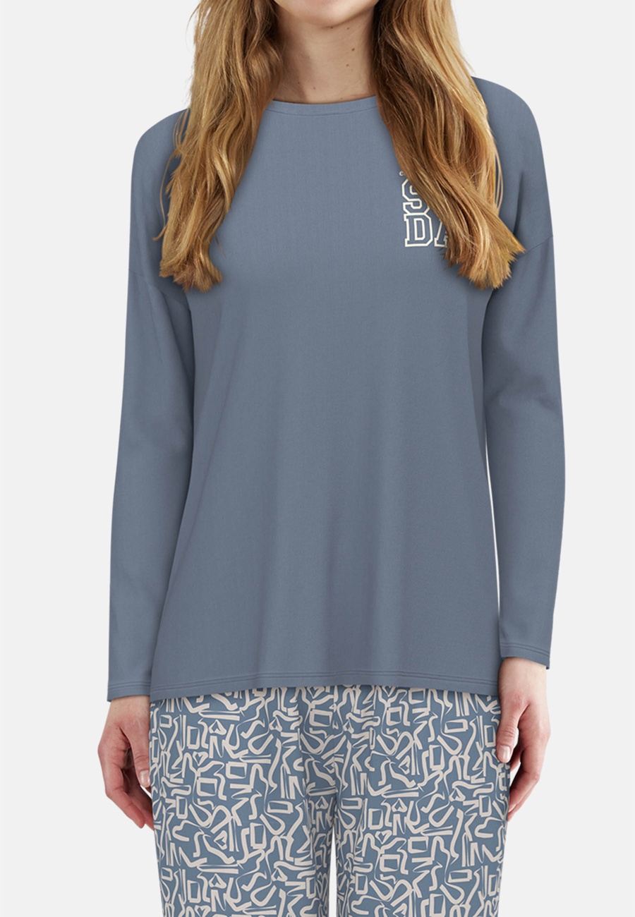 TOM TAILOR Damen Pyjama blau bedruckt