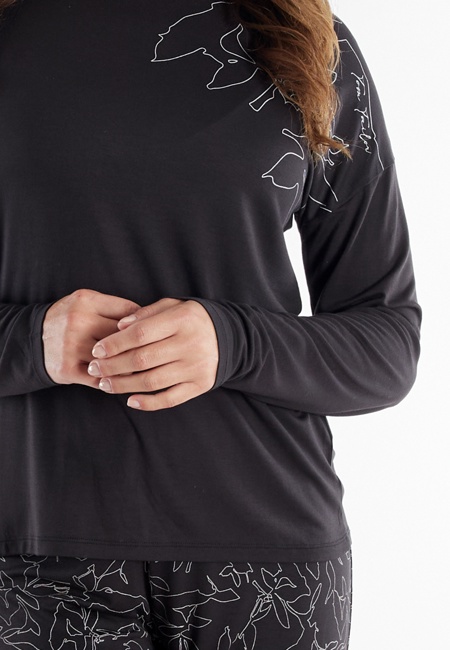 TOM TAILOR Damen Pyjama grau bedruckt