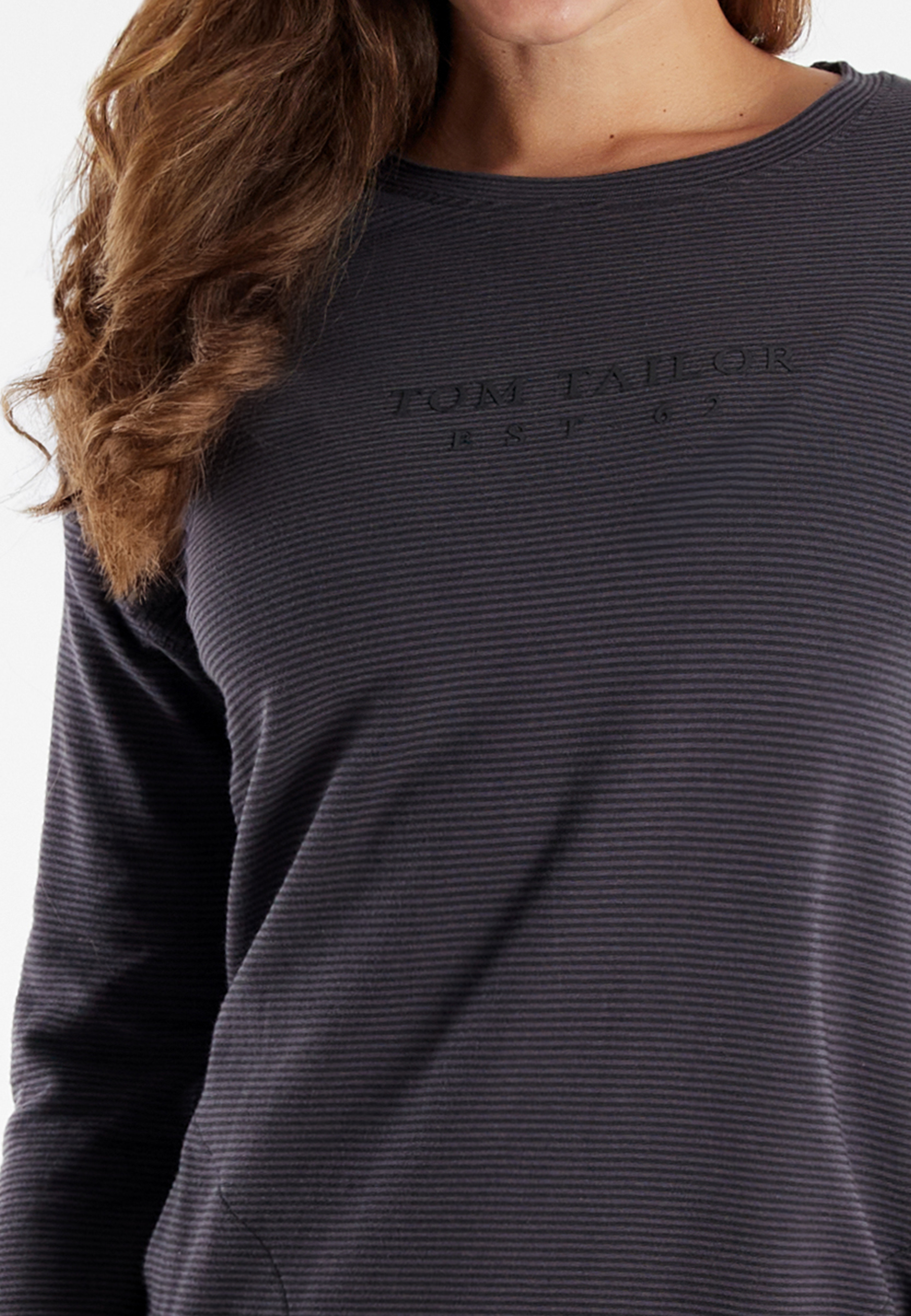 TOM TAILOR Damen Nachthemd grau quergestreift