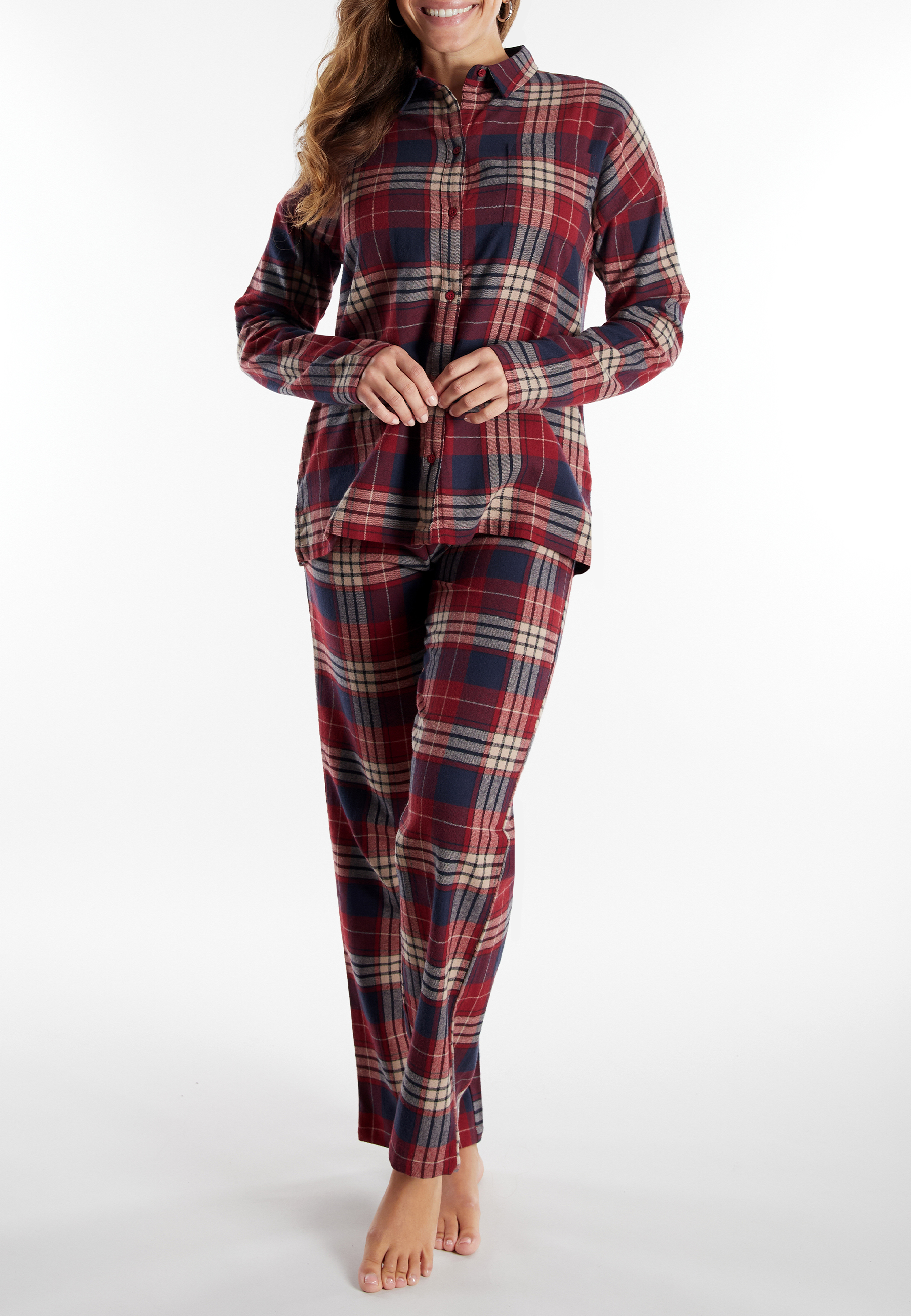 TOM TAILOR Damen Pyjama rot kariert