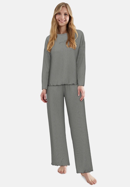 TOM TAILOR Damen Pyjama grau melange