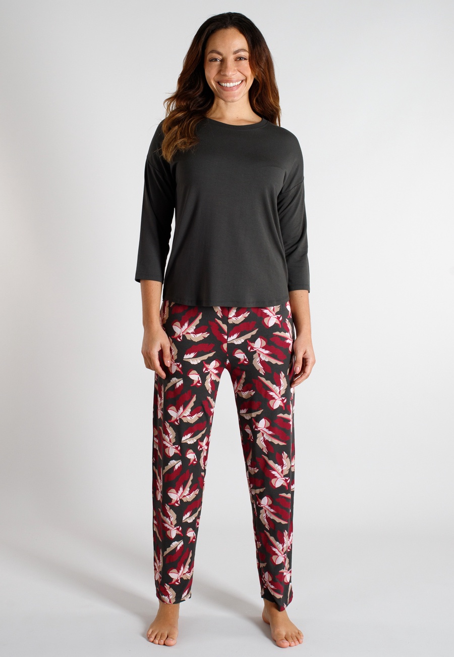 TOM TAILOR Damen Pyjama grau bedruckt