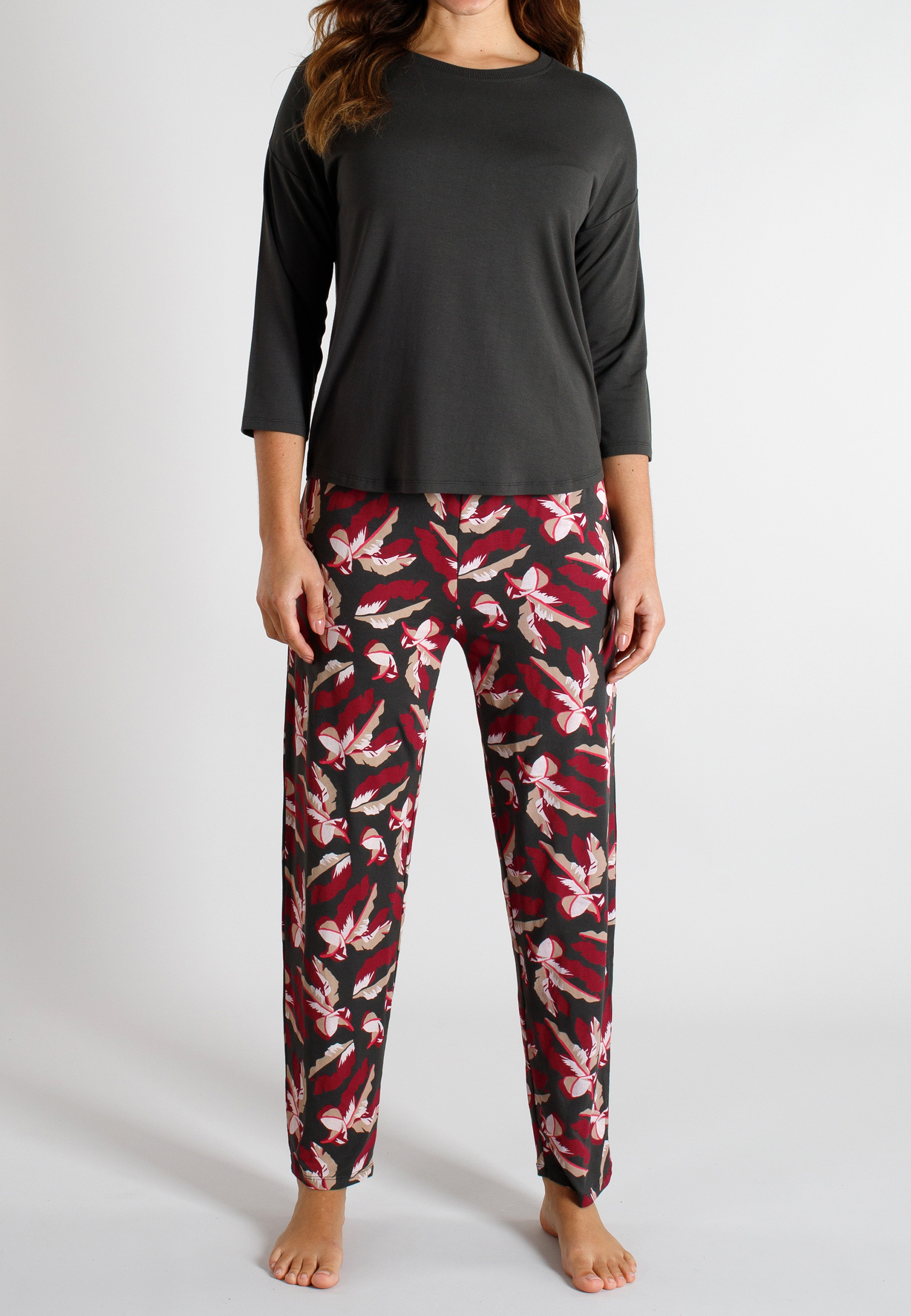 TOM TAILOR Damen Pyjama grau bedruckt