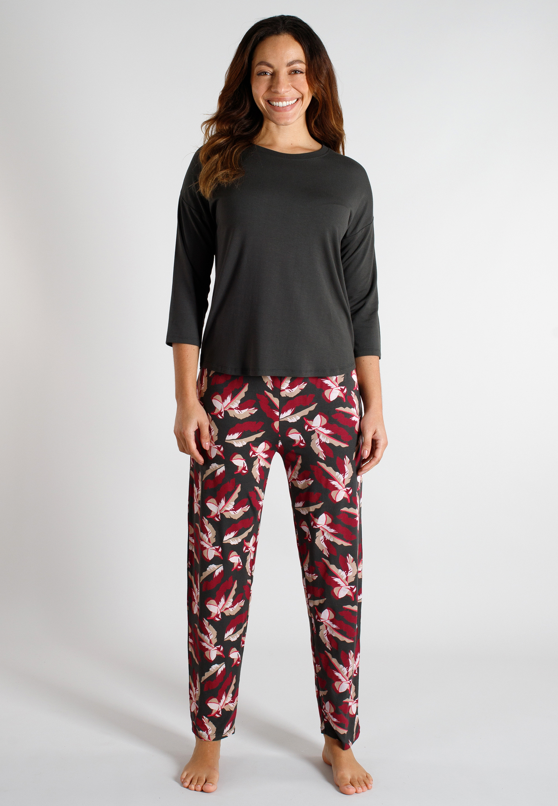 TOM TAILOR Damen Pyjama grau bedruckt