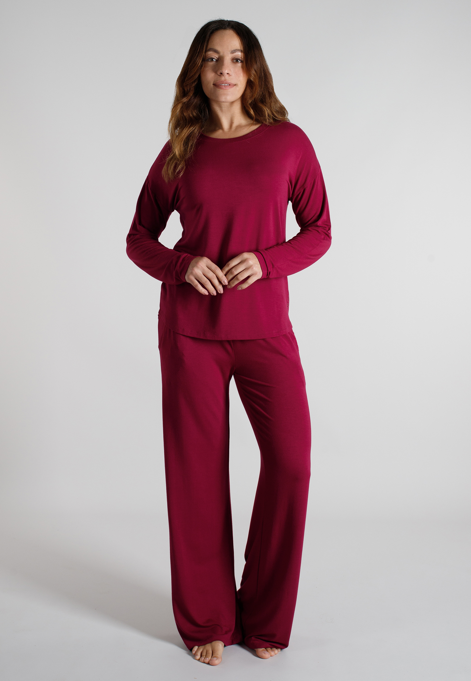 TOM TAILOR Damen Pyjama rot uni