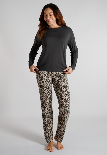 TOM TAILOR Damen Pyjama grau bedruckt