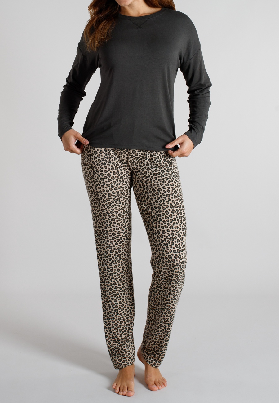 TOM TAILOR Damen Pyjama grau bedruckt