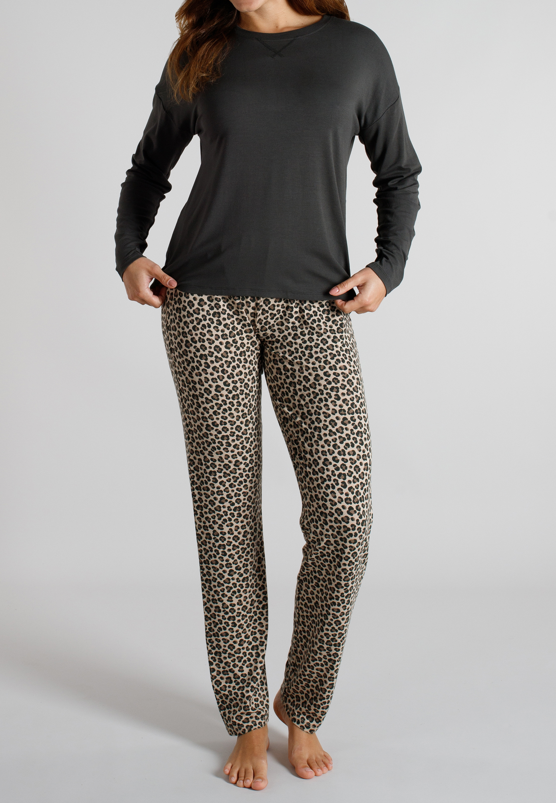 TOM TAILOR Damen Pyjama grau bedruckt