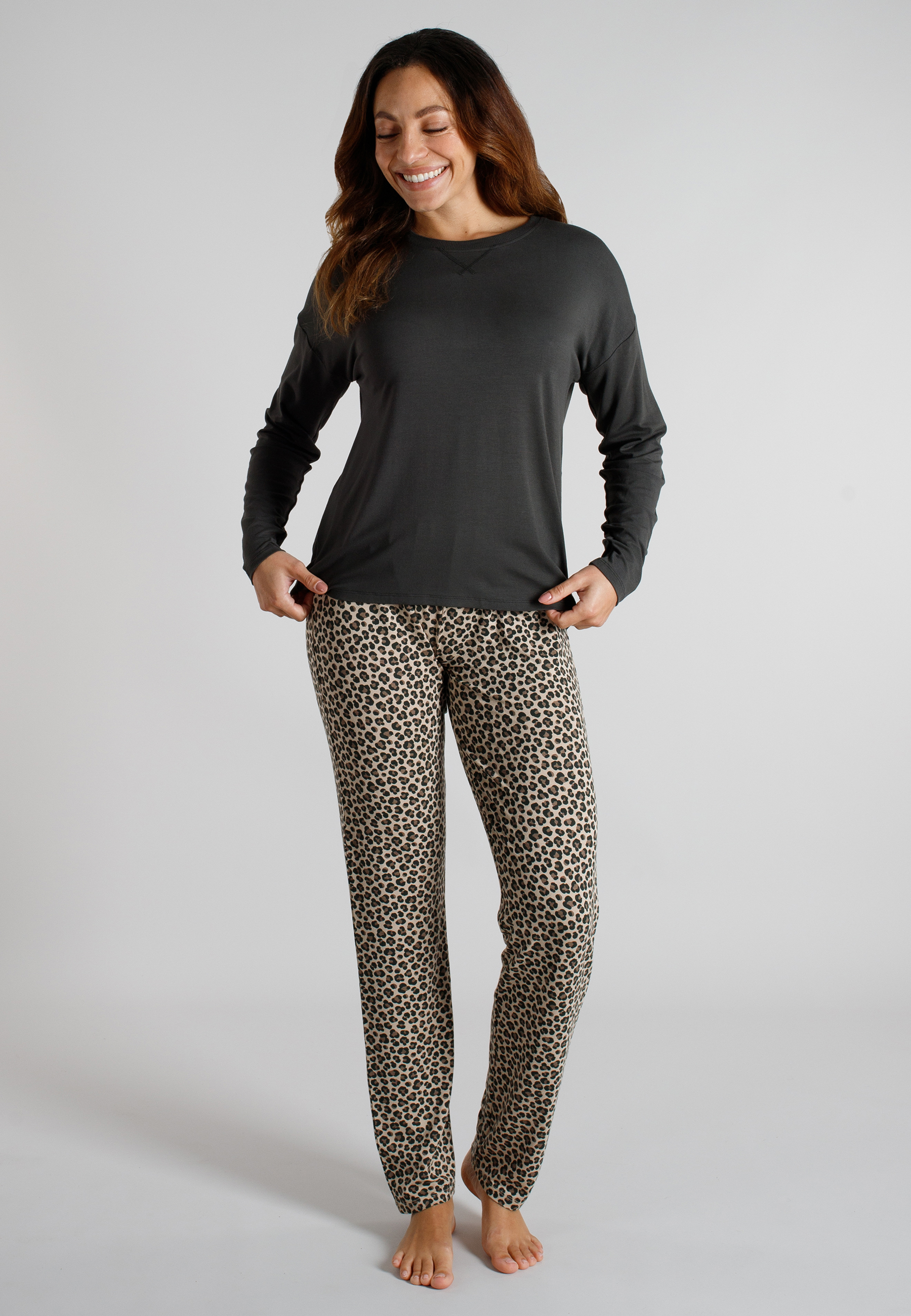 TOM TAILOR Damen Pyjama grau bedruckt