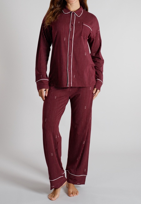 TOM TAILOR Damen Pyjama rot längsgestreift