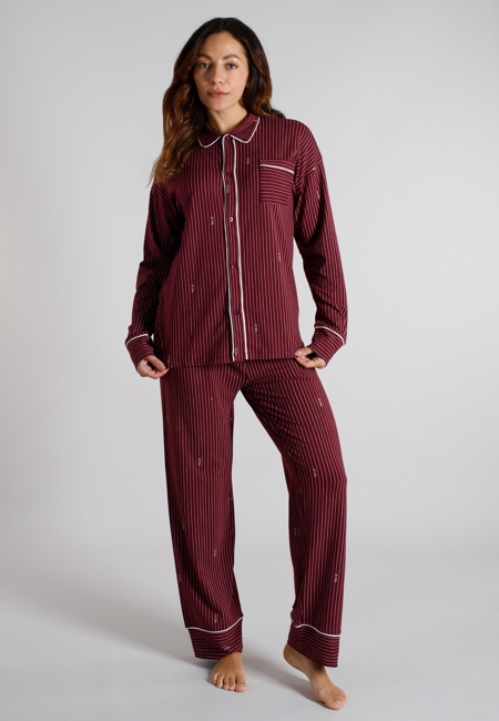 TOM TAILOR Damen Pyjama rot längsgestreift