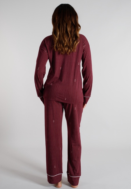 TOM TAILOR Damen Pyjama rot längsgestreift