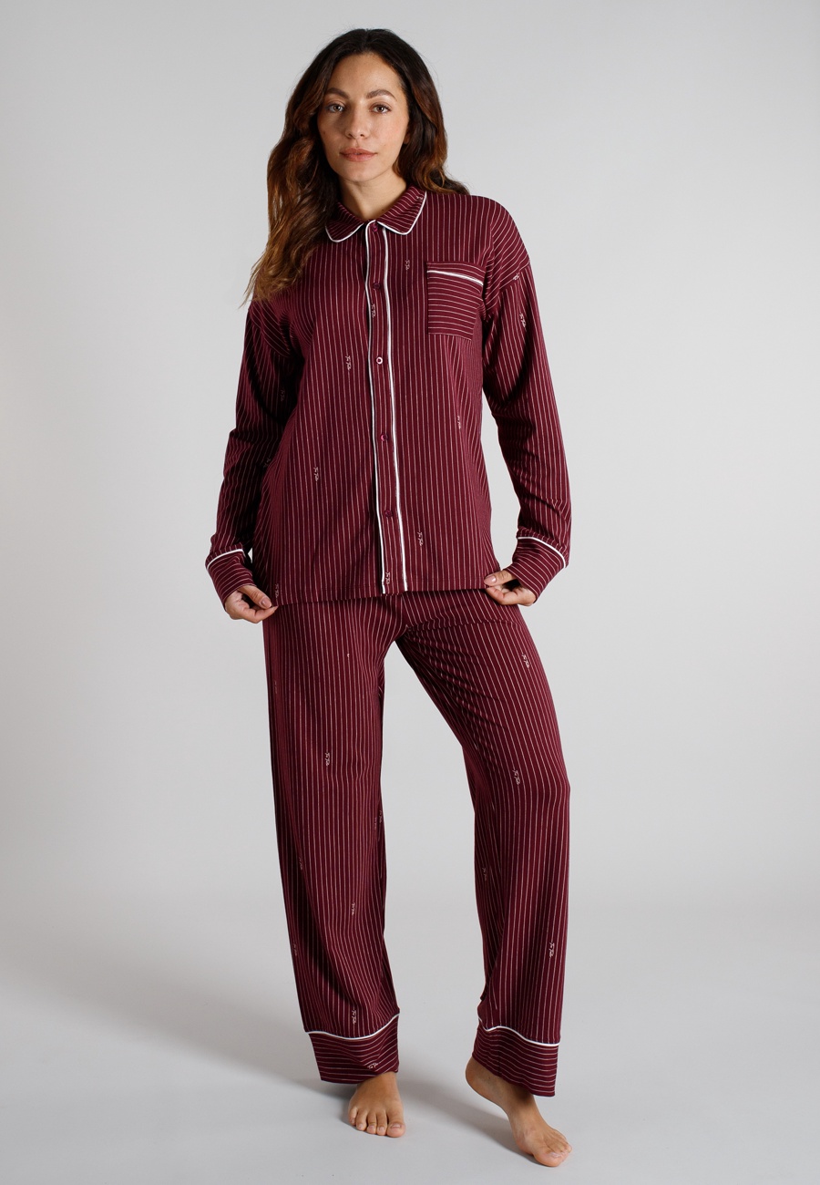 TOM TAILOR Damen Pyjama rot längsgestreift