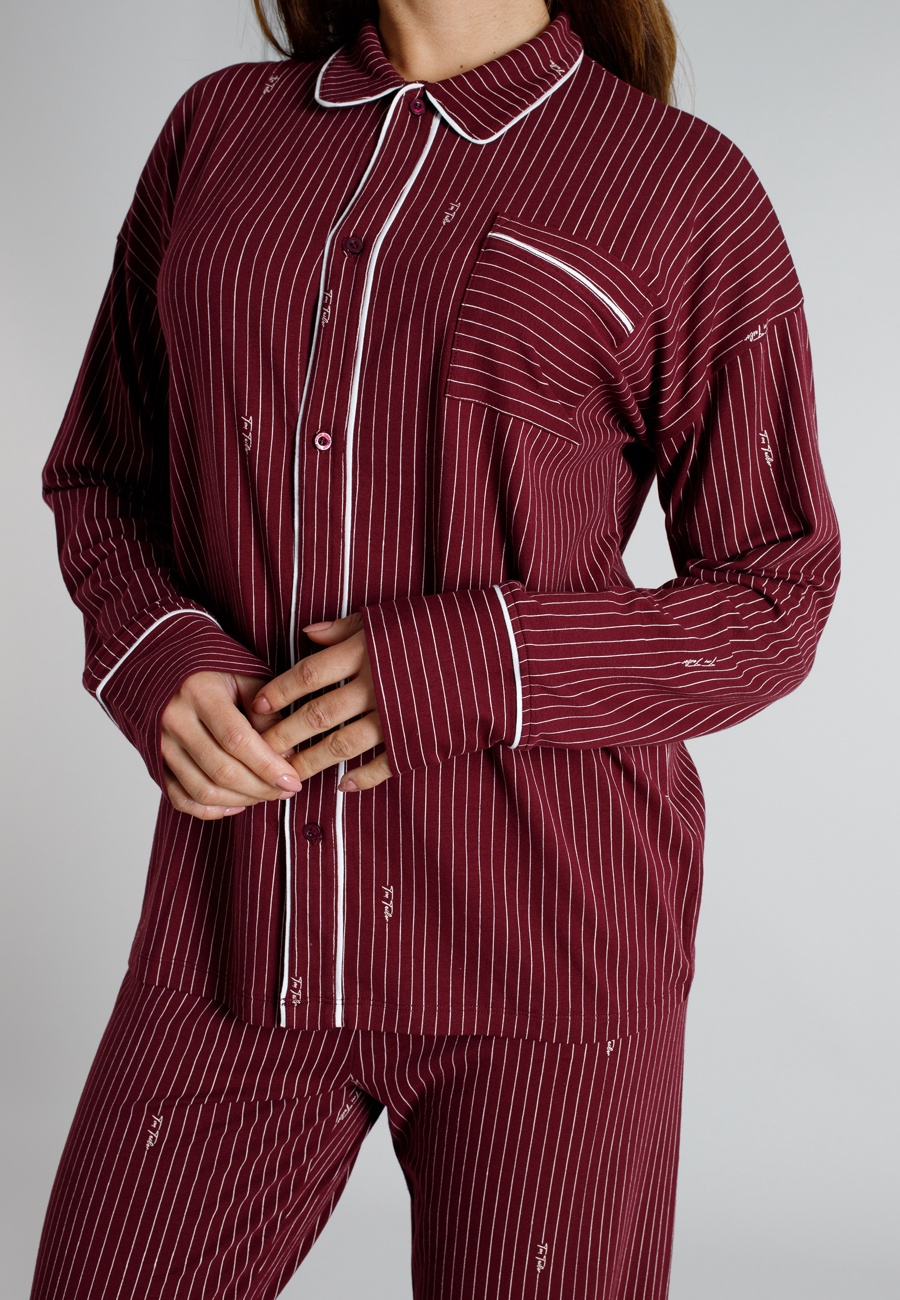 TOM TAILOR Damen Pyjama rot längsgestreift