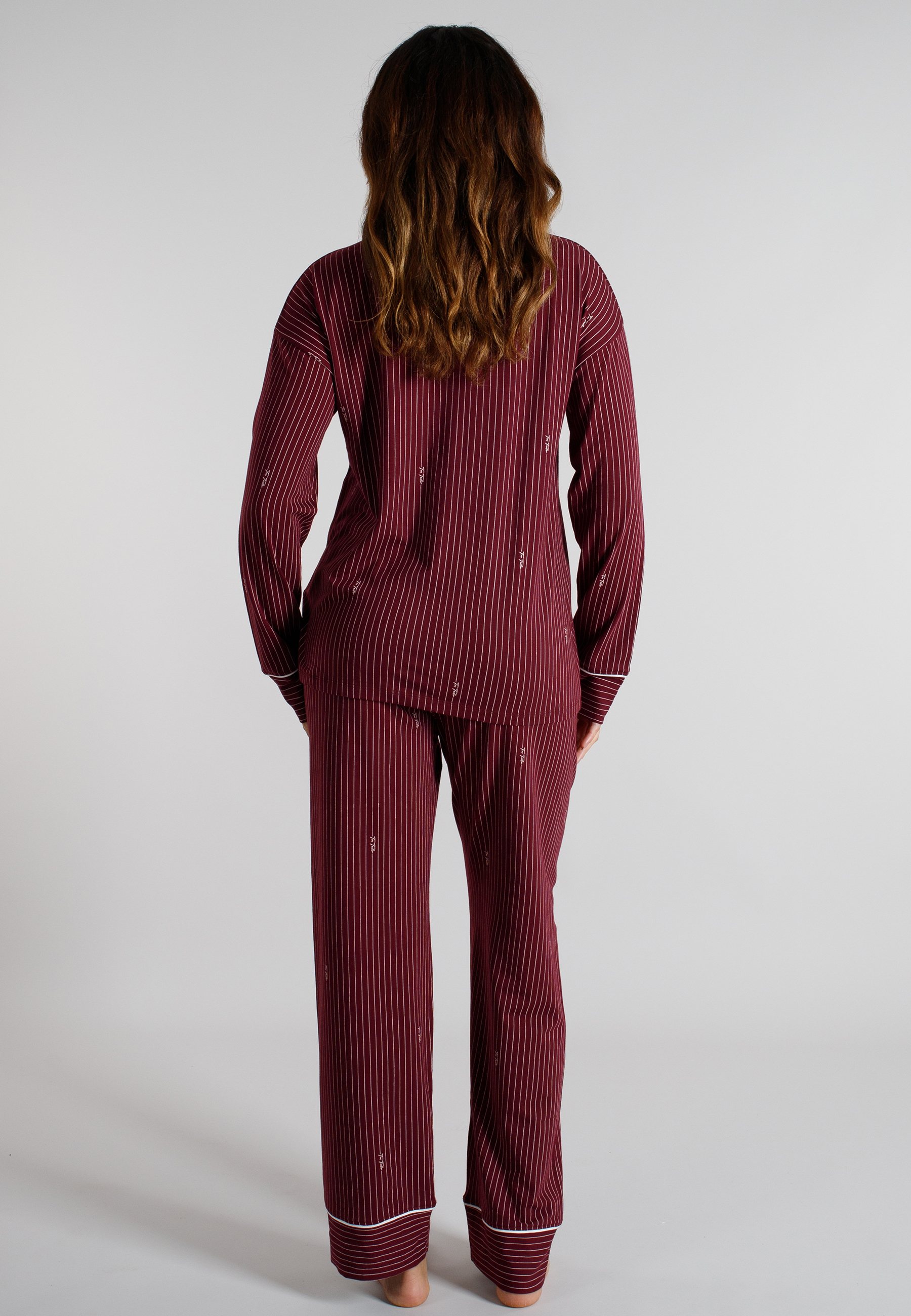 TOM TAILOR Damen Pyjama rot längsgestreift