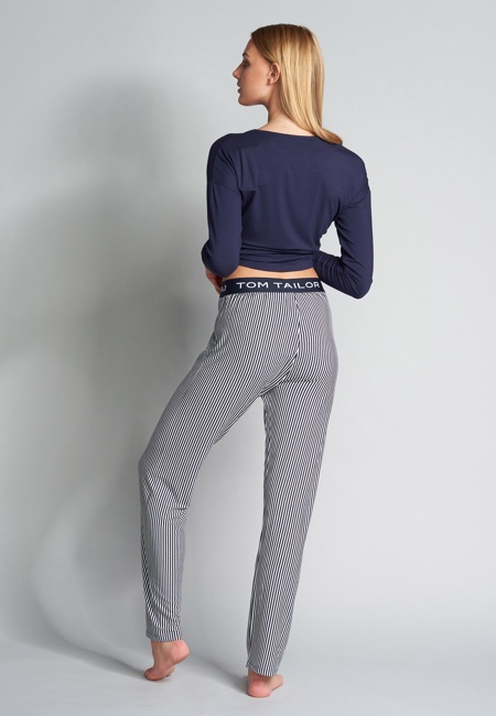 Damen Lange-Hose blau längsgestreift