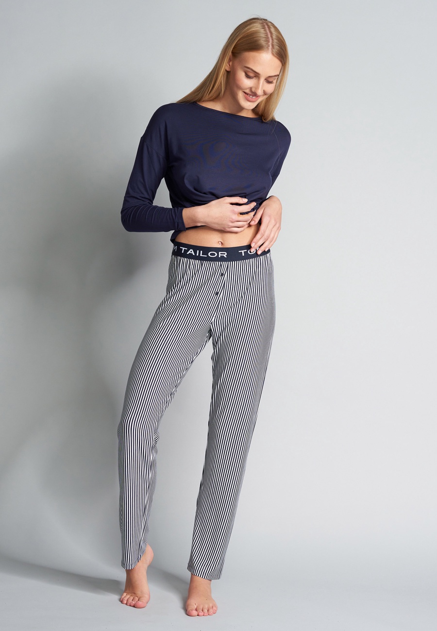Damen Lange-Hose blau längsgestreift