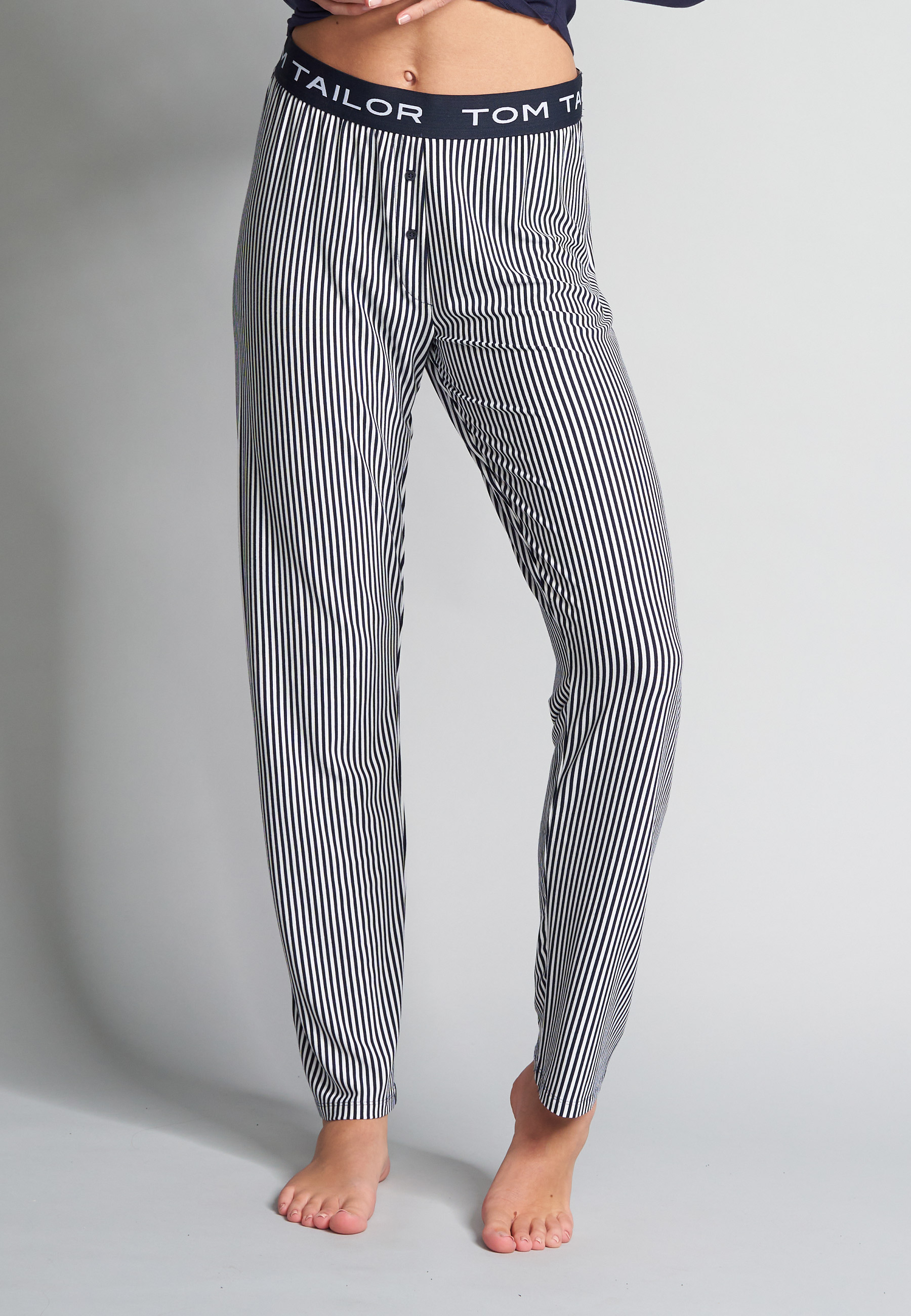 Damen Lange-Hose blau längsgestreift