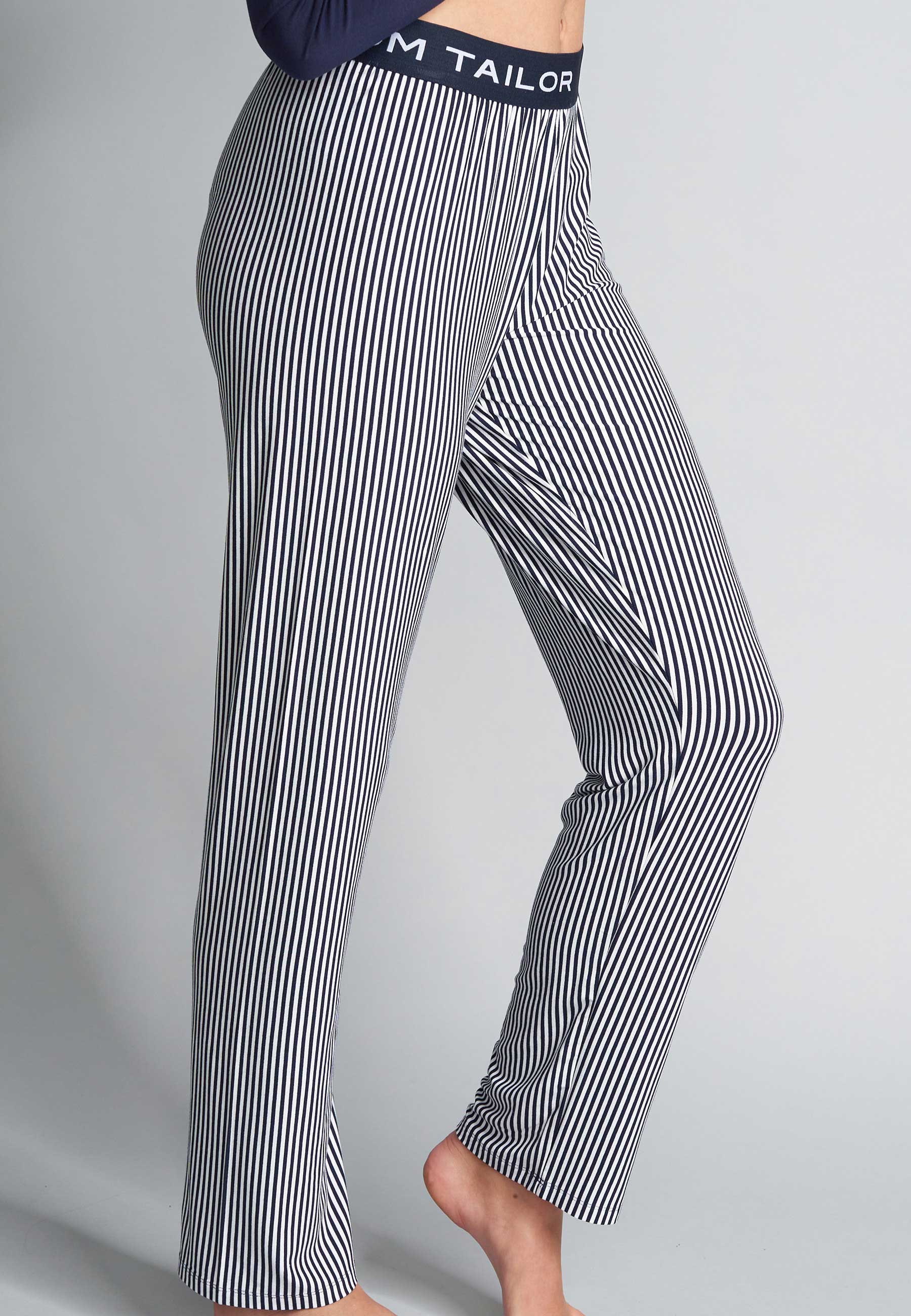 Damen Lange-Hose blau längsgestreift